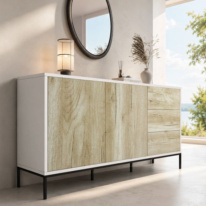 Aparador cor Branca e Sonoma 150 cm Serena