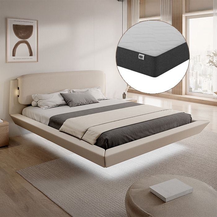 Cama de casal flutuante Diana com colchãoem bege (150x190 cm)