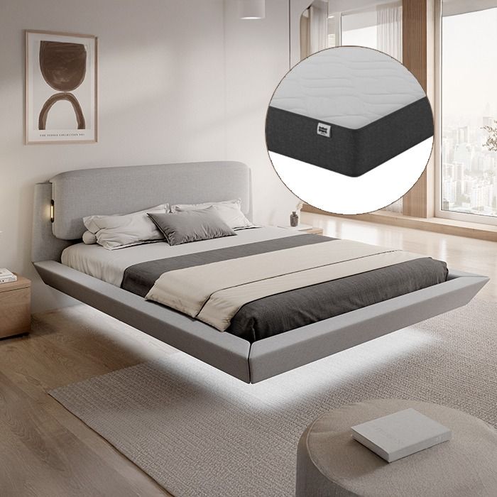 Cama de casal flutuante Diana com colchão em cinza (150x190 cm)