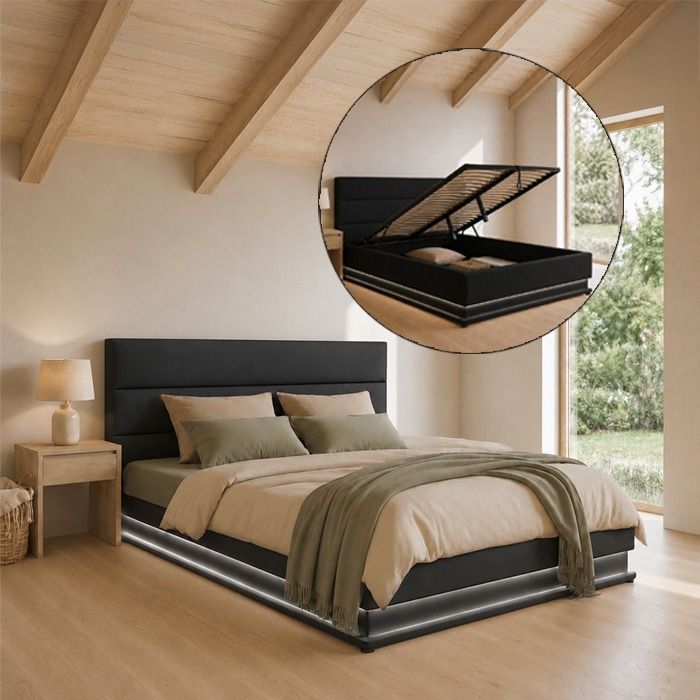 Cama de casal com estrado elevatório Nitas cor branca (150x190cm)