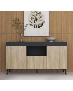 Aparador Kai cor preto e sonoma mate 130 cm