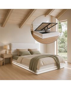 Cama de casal com estrado elevatório Nitas cor branca (180x200cm)
