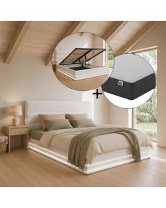 Cama de casal com estrado elevatório Nitas cor branca (180x200cm) com colchão Texas
