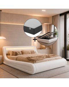 Cama de casal com estrado elevatório Rodas cor branca (180x200cm) com colchão Texas