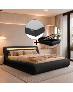 Cama de casal com estrado elevatório Rodas cor preta (180x200cm) com colchão Texas