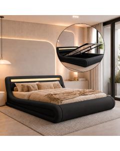 Cama de casal com estrado elevatório Rodas cor preta (180x200cm)