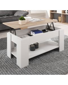 Mesa de centro elevatória Nicoleta cor branca e sonoma