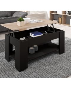 Mesa de centro elevatória Preto e Sonoma 100 cm Nicoleta