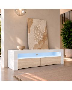 Móvel de TV modelo Aker (140x50,5cm) cor branca e sonoma