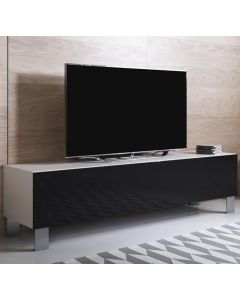 Móvel de TV modelo Luke H2 (160x42cm) cor branca e preta com pés de alumínio