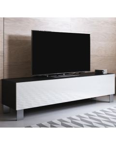 Móvel de TV modelo Luke H2 (160x42cm) cor preta e branca com pés de alumínio