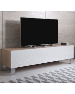 Móvel de TV modelo Luke H2 (160x42cm) cor sonoma e branca com pés de alumínio