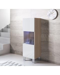 Vitrine modelo Luke V3 (40x138cm) cor sonoma e branca com pés de alumínio