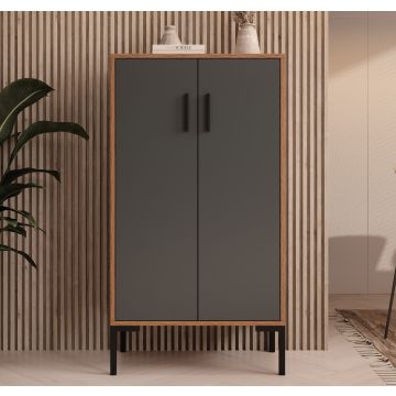 Aparador pequeno cor Nogal Ambar e Cinza 110,5 cm Lander L17