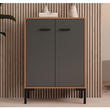 Aparador pequeno cor Nogal Ambar e Cinza 84 cm Lander L15