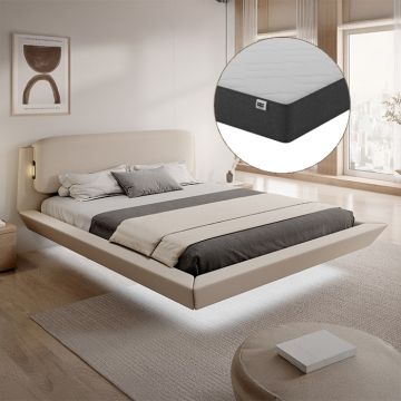 Cama de casal flutuante Diana com colchãoem bege (150x190 cm)