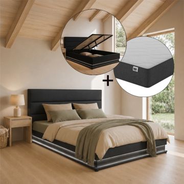 Cama de casal com estrado elevatório Nitas cor preta (150x190cm) Texas
