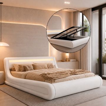 Cama de casal com estrado elevatório Rodas cor branca (150x190cm)