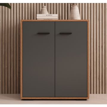 Aparador pequeno cor Nogal Ambar e Cinza 71 cm Lander L2