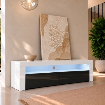 Móvel de TV modelo Aker (140x50,5cm) cor branca e preta