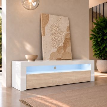 Móvel de TV modelo Aker (140x50,5cm) cor branca e sonoma