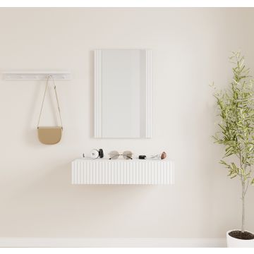 Móvel de entrada Branco canelado com espelho e gaveta Amira 